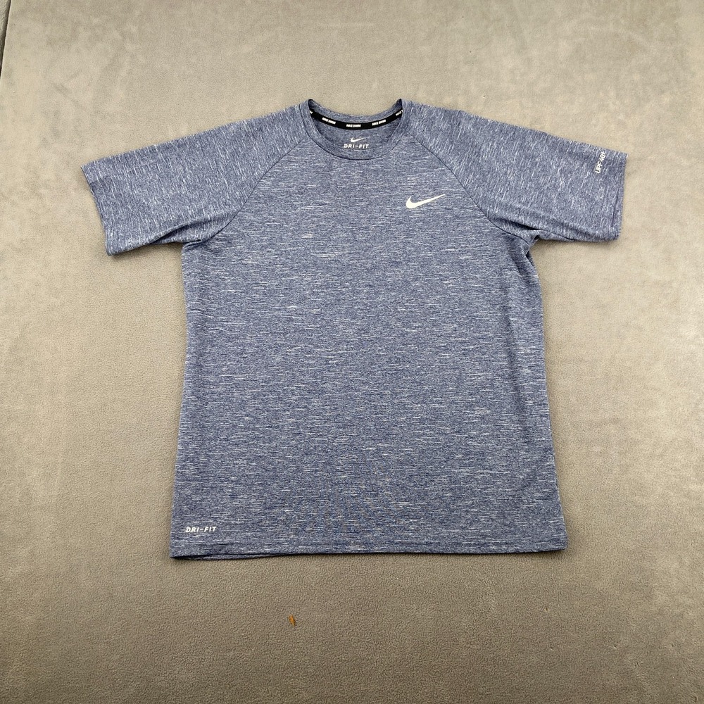 Nike Swim Hydroguard Essential Dri Fit T Shirt Mens L Blue Space Dye Logo UPF40+